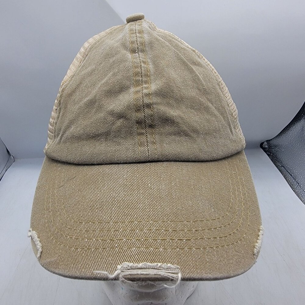 Free People Distressed Beige Trucker Hat Adjustable Casual Going Out Comfort